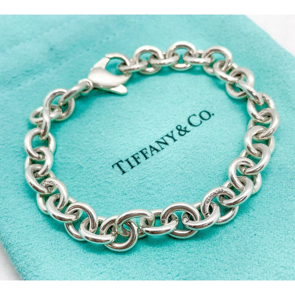Tiffany & Co. Hallmarked Sterling Silver Oval Link Bracelet 6.75" w/ Pouch